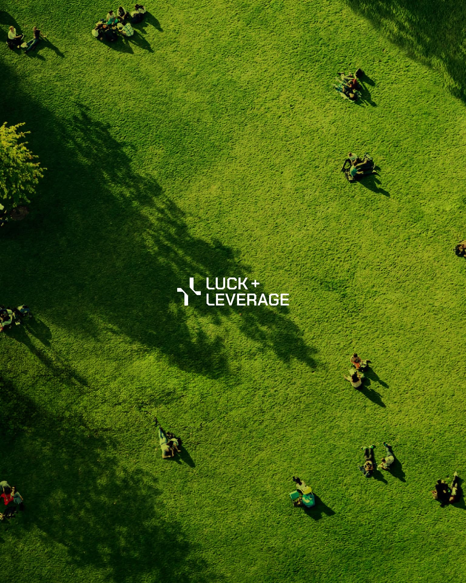 Luck & Leverage logo over an aerial park scene